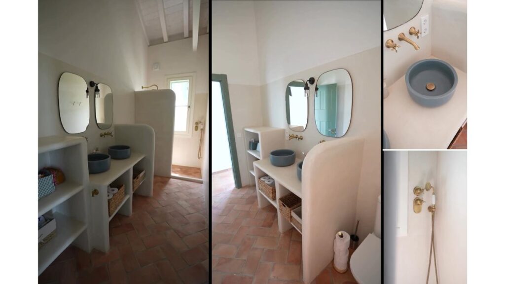 Un baño de la casa que comparten dos habitaciones de invitados