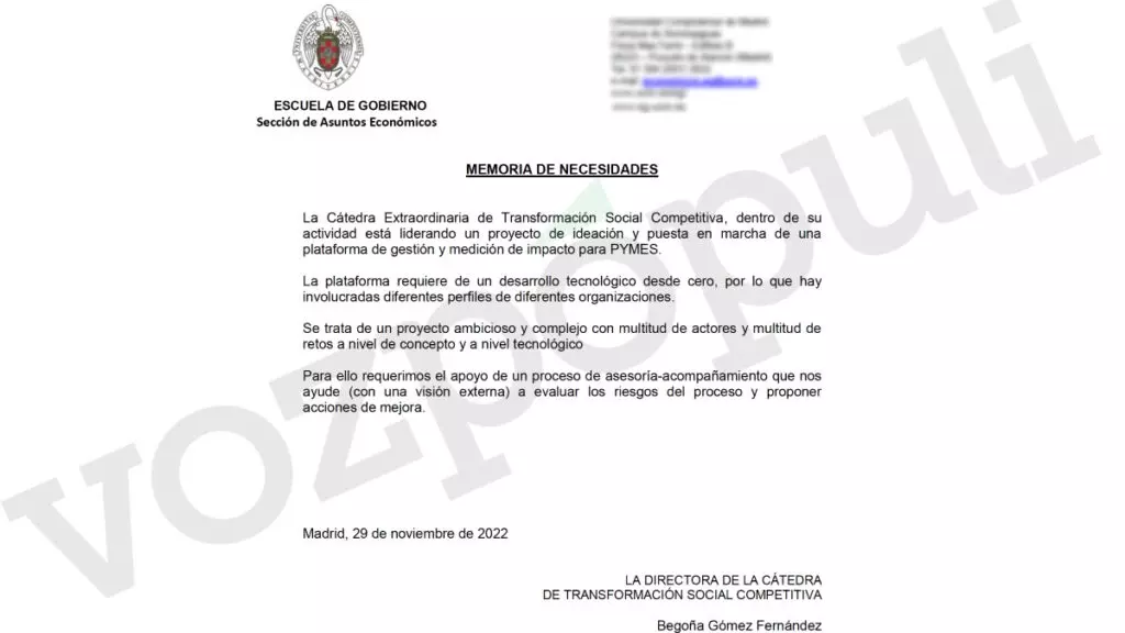 Este documento prueba que Begoña Gómez registró la plataforma de la cátedra antes de impulsarla la UCM