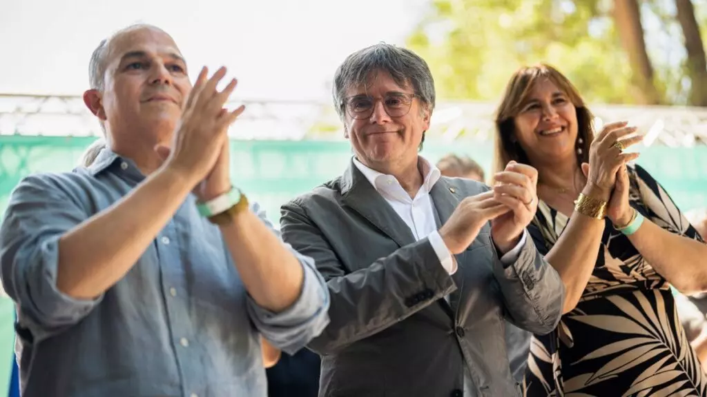 Algunos de los dirigentes de Junts que han participado hoy en la reunión telemática.