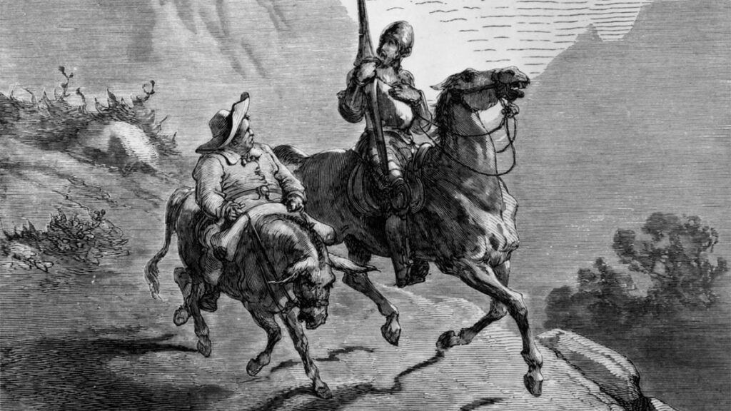 Ilustración de don Quijote de la Mancha y su escudero Sancho Panza.