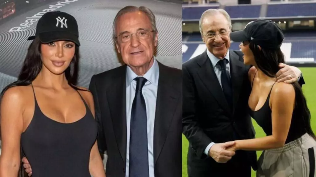 Kim Kardashian y Florentino Pérez en el Bernabéu