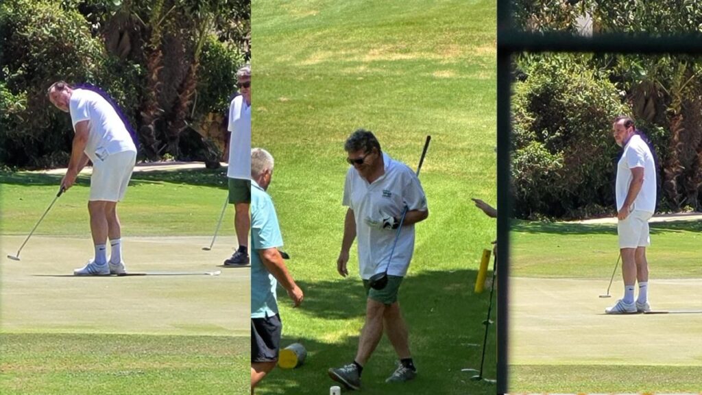 Óscar Puente jugando al golf con el ministro Escrivá en San Juan (Alicante)