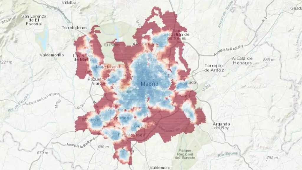 Mapa de las ciudades de 15 minutos.