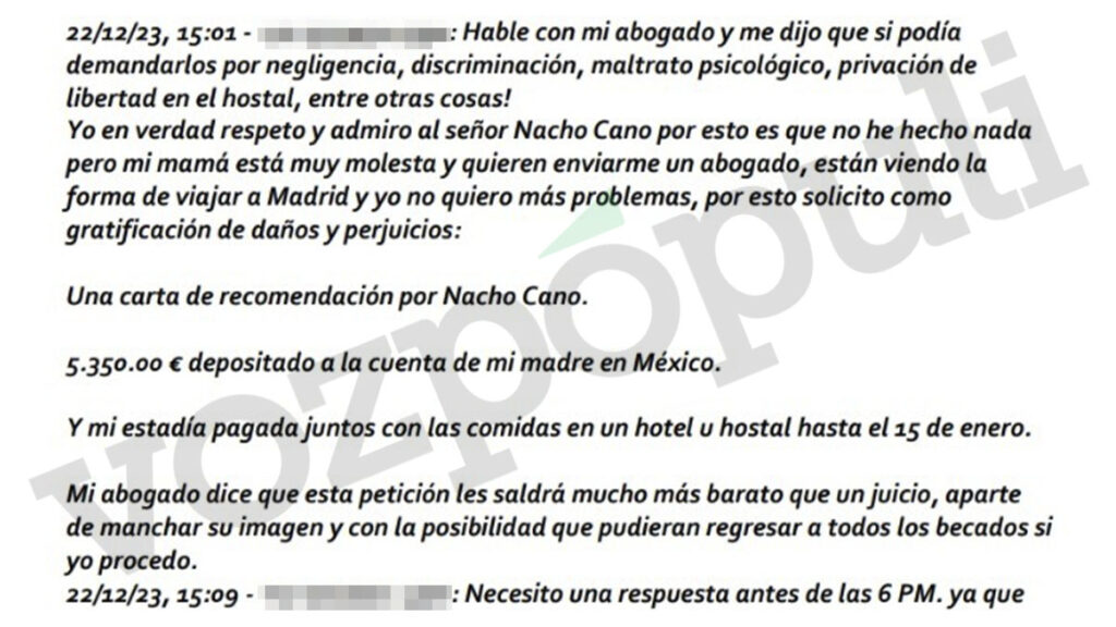 Conversaciones remitidas al juzgado por la defensa de Nacho Cano