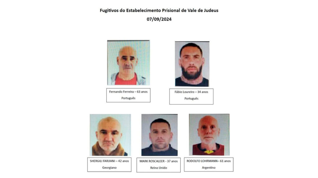 La lista de los cinco peligrosos fugitivos portugueses que se escaparon de prisión