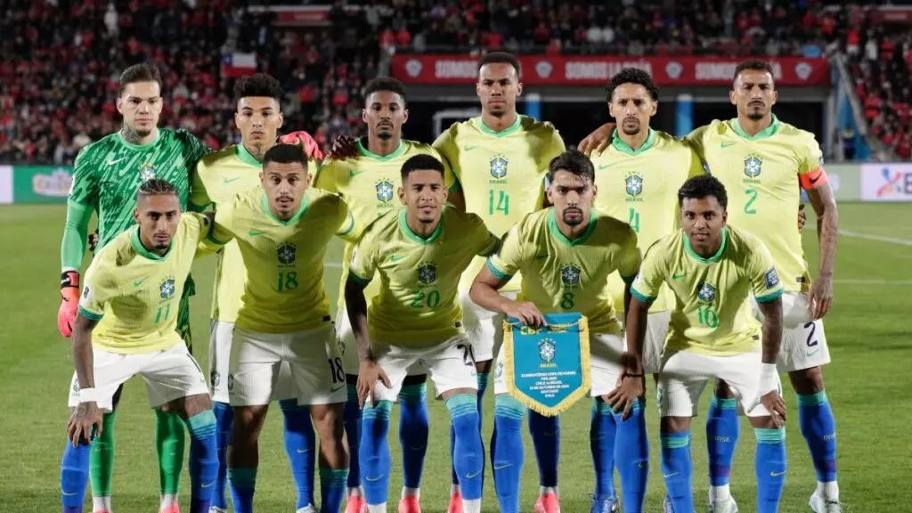 Jugadores de Brasil en el partido frente a Chile